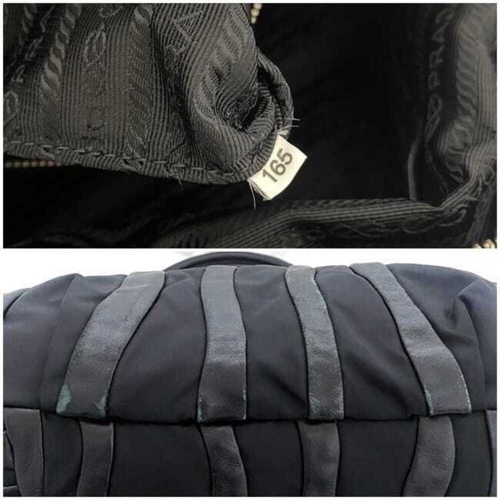 Prada Tote Bag Black Silver Leather Stripe Zipper Logo - Picture 9 of 10